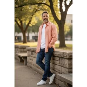 L.L.Bean Men’s Large Tall Button Shirt Rust Plaid Lightweight